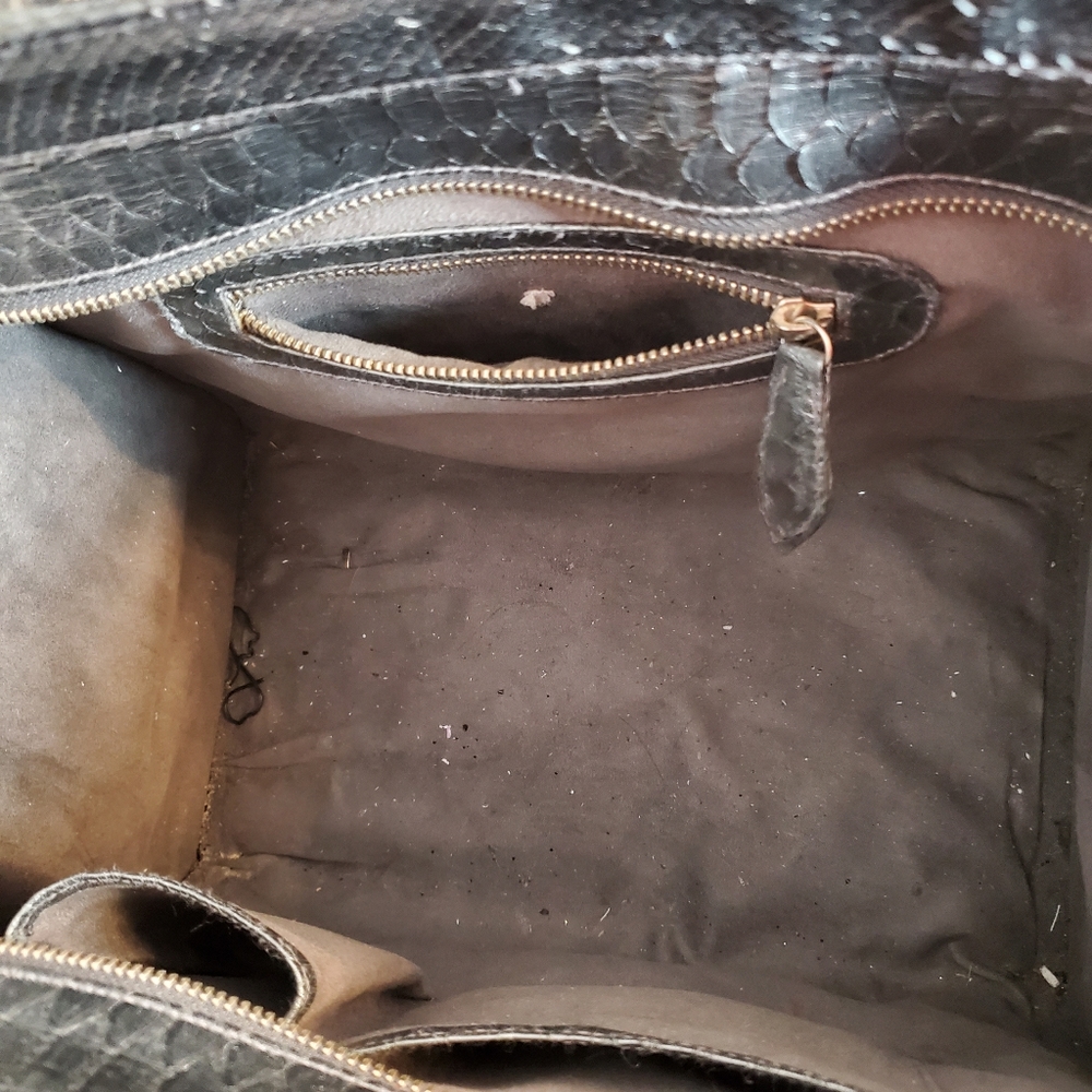 Genuine Python Metallic Gray Large Handbag - image 7